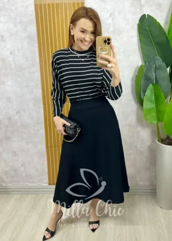 Milla Chic - Conjunto Royale Em Listras - Preto