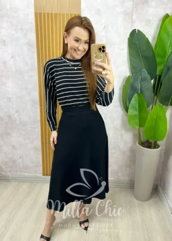 Milla Chic - Conjunto Royale Em Listras - Preto