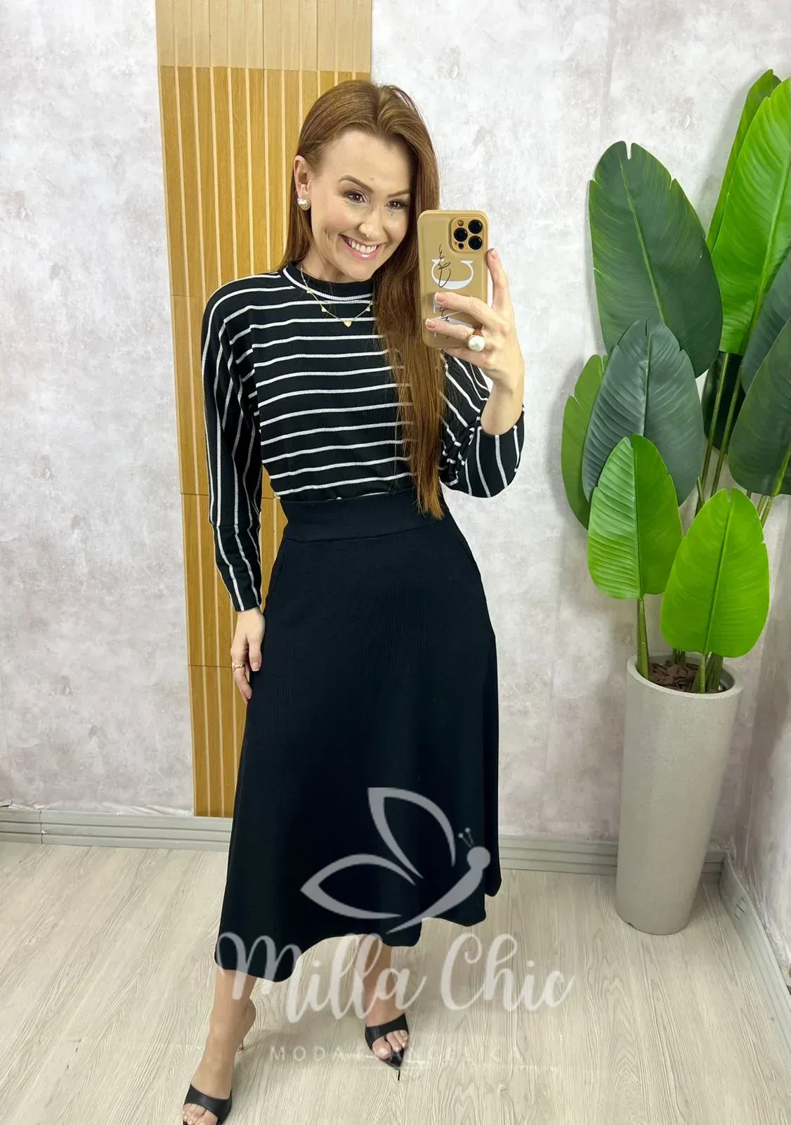 Milla Chic – Conjunto Royale Em Listras – Preto Milla Chic - Conjunto Royale Em Listras - Preto