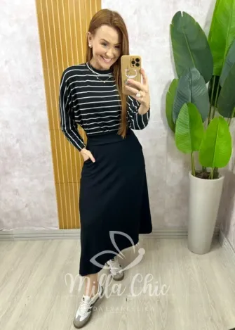 Milla Chic - Conjunto Royale Em Listras - Preto