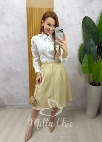 Milla Chic – Saia Alfaiataria Belle – Areia Milla Chic - Saia Alfaiataria Belle - Areia