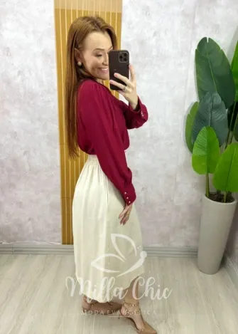 Milla Chic - Saia Lourdes Clássica Midi - Areia