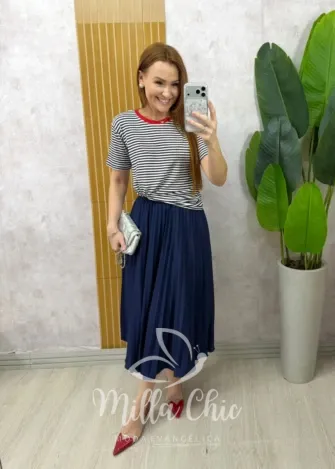 Milla Chic - Saia Plissada Augusta - Azul Marinho