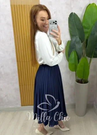 Milla Chic - Saia Plissada Augusta - Azul Marinho