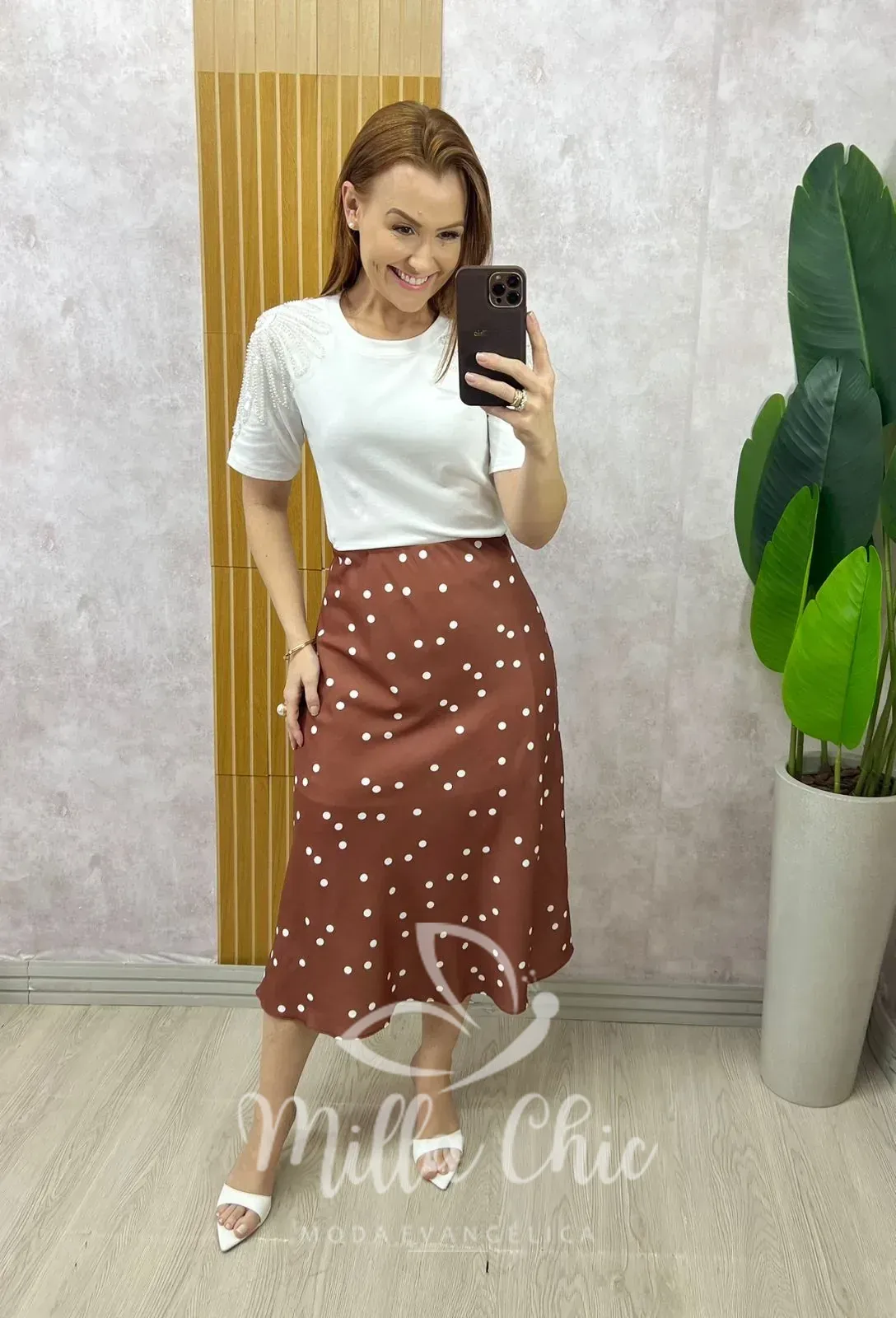 Milla Chic – Saia Valéria – Marrom de Poá Milla Chic - Saia Valéria - Marrom de Poá