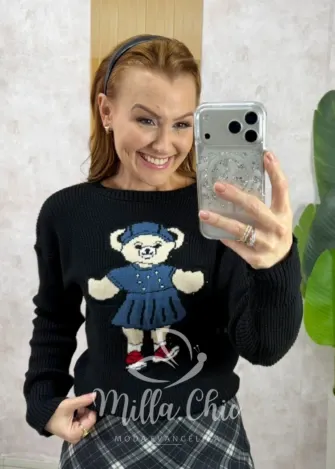 Milla Chic - Suéter Ursinha Chic em Tricot - Preto