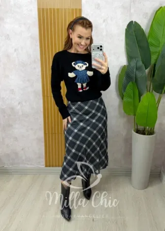 Milla Chic - Suéter Ursinha Chic em Tricot - Preto