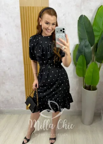 Milla Chic - Vestido Alexandra em Sedinha - Preto
