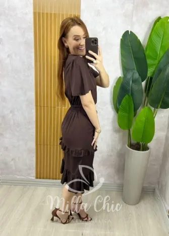 Milla Chic - Vestido Blusê Agatha - Marrom