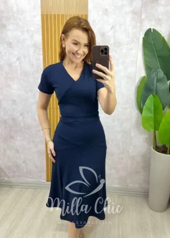 Milla Chic - Vestido Cláudia Elegance - Azul Marinho