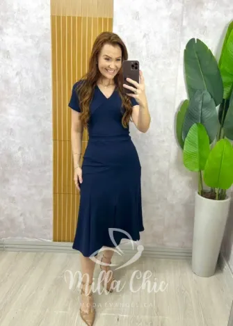 Milla Chic - Vestido Cláudia Elegance - Azul Marinho