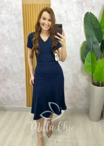 Milla Chic - Vestido Cláudia Elegance - Azul Marinho