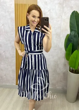Milla Chic - Vestido Clemence Marine - Azul Marinho
