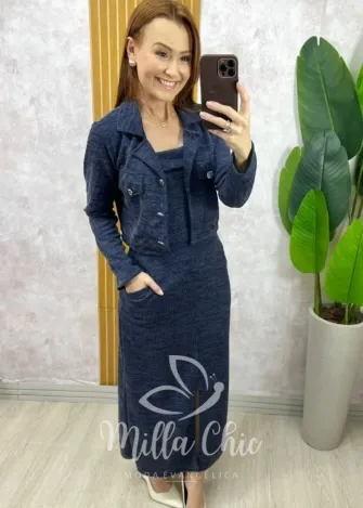 Milla Chic - Vestido Dual Chic Melange - Azul Jeans