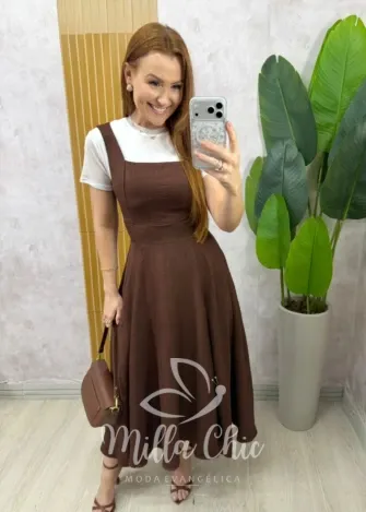 Milla Chic - Vestido Salopete Parisienne - Marrom