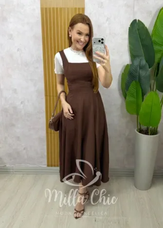 Milla Chic - Vestido Salopete Parisienne - Marrom