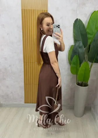 Milla Chic - Vestido Salopete Parisienne - Marrom