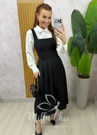 Milla Chic - Vestido Salopete Parisienne - Preto