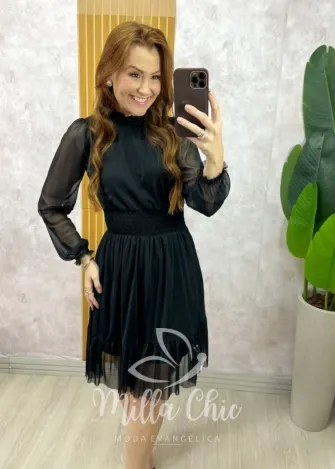Milla Chic - Vestido Sofia em tule- Preto