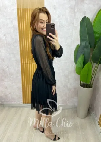 Milla Chic - Vestido Sofia em tule- Preto