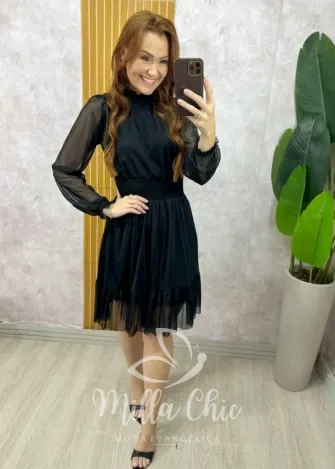 Milla Chic - Vestido Sofia em tule- Preto