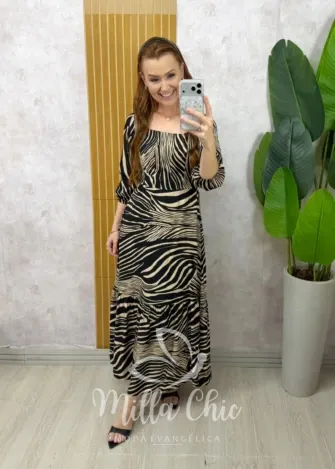 Milla Chic - Vestido Zaia em Viscosarja - Preto