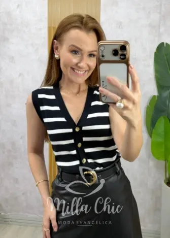 Milla Chic - Blusa Colete Carol - P&B