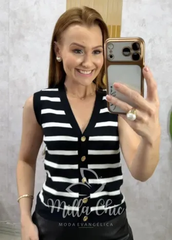 Milla Chic - Blusa Colete Carol - P&B