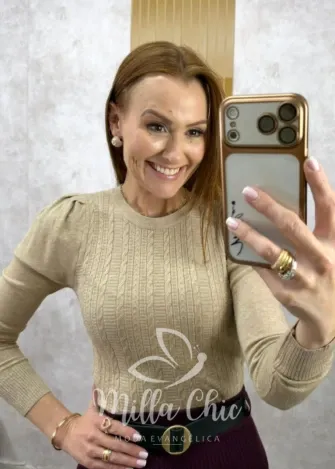 Milla Chic - Blusa  Gladis Manga longa em Tricot - Cherry (cópia)