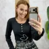 Milla Chic - Blusa Iara Manga longa canelada - Preta