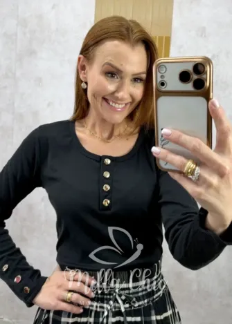 Milla Chic - Blusa Iara Manga longa canelada - Preta