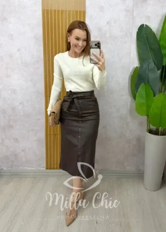 Milla Chic - Blusa Ligia Manga Longa em Tricot Modal - Branca