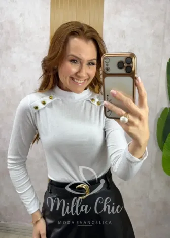 Milla Chic - Cacharel Aspen com botão - Branca
