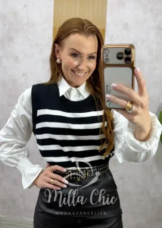 Milla Chic - Camisa Colete Parisiense - P&B