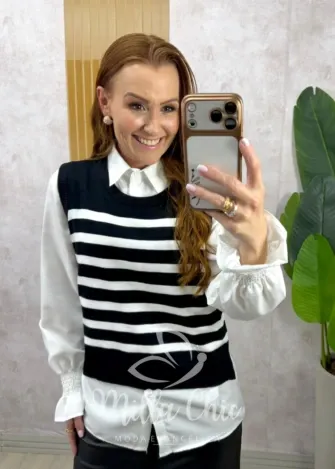 Milla Chic - Camisa Colete Parisiense - P&B