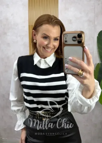 Milla Chic - Camisa Colete Parisiense - P&B
