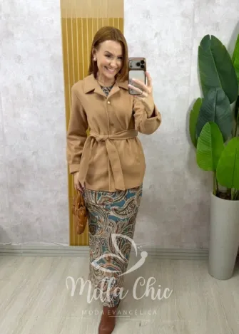 Milla Chic - Casaco Abigail em Lã Batida - Caramelo