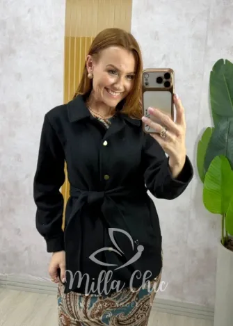 Milla Chic - Casaco Abigail em Lã Batida - Preto
