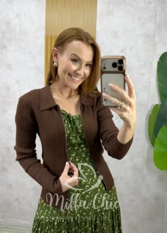Milla Chic - Casaquinho Emília em  Tricot modal - Marrom