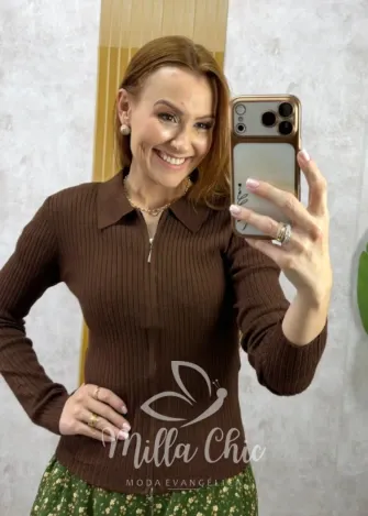 Milla Chic – Casaquinho Emília em Tricot modal – Marrom Milla Chic - Casaquinho Emília em Tricot modal - Marrom