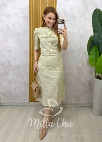 Milla Chic - Conjunto Denise em Lesie algodão - Bege