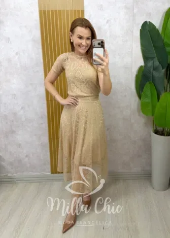 Milla Chic - Conjunto Lidiane em renda chantilly - Caramelo