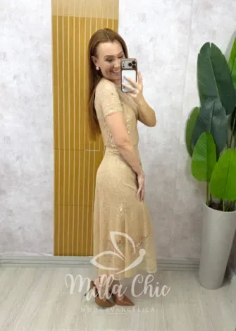 Milla Chic - Conjunto Lidiane em renda chantilly - Caramelo
