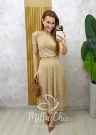 Milla Chic – Conjunto Lidiane em renda chantilly – Caramelo Milla Chic - Conjunto Lidiane em renda chantilly - Caramelo