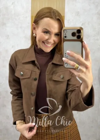 Milla Chic - Jaqueta Toscana em Suedi- Marrom