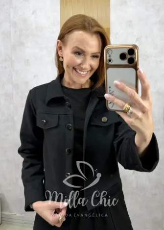 Milla Chic - Jaqueta Toscana em Suedi- Preta
