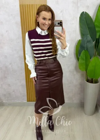 Milla Chic - Saia Antonella em sarja resinada - Açaí