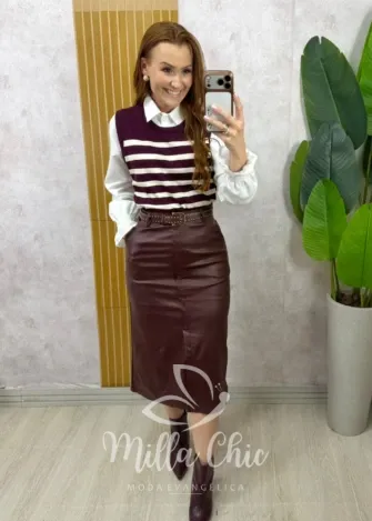 Milla Chic - Saia Antonella em sarja resinada - Açaí