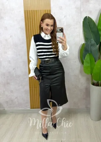 Milla Chic - Saia Antonella em sarja resinada - Preta (cópia)