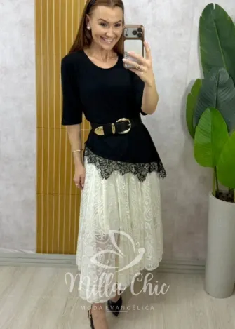 Milla Chic - Saia Brenda em renda - Branca